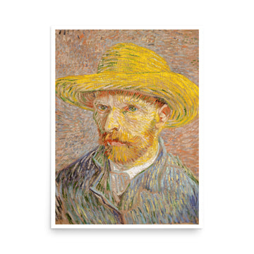 Self-Portrait with a Straw Hat by Van Gogh- Premium Poster