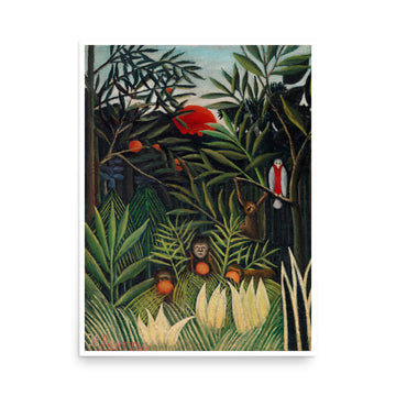 Monkeys and Parrot in the Virgin Forest by Henri Rousseau- Premium Poster