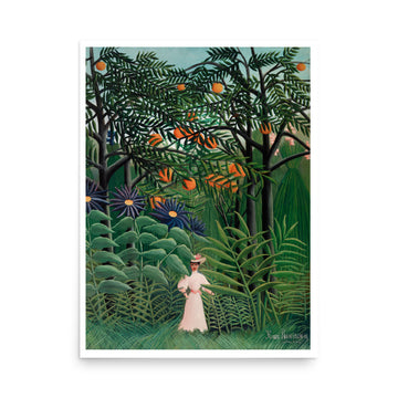 Woman Walking in an Exotic Forest by Henri Rousseau- Premium Poster