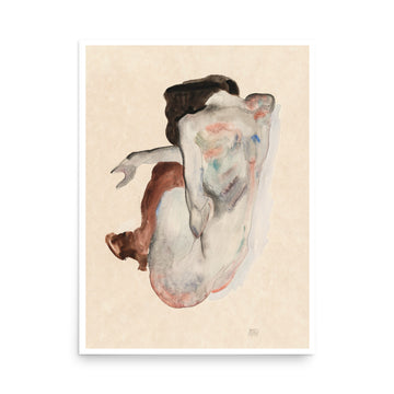 Crouching Nude in Shoes and Black Stockings by Egon Schiele- Premium Poster