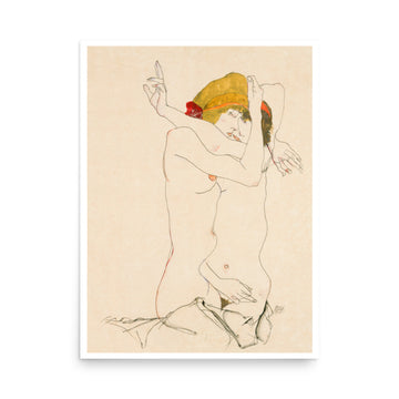 Two Women Embracing by Egon Schiele- Premium Poster