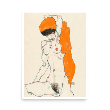 Standing Nude with Orange Drapery by Egon Schiele- Premium Poster