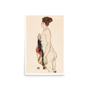 Standing Nude woman with a Patterned Rob by Egon Schiele- Premium Poster